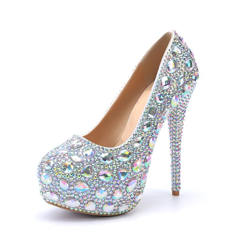 Bling Bling Luxury Rhinestones Diamond Women Pumps 14cm Ultra High Heels Platform Wedges Party Shoes Fashon Wedding Bridal Shoe