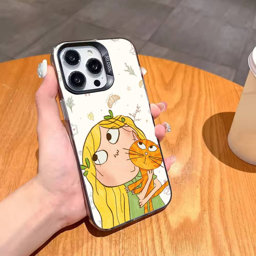 C-Charlie And L-Lola Anime Phone Case For iPhone17,16,15,14,13,12,11,Pro,MAX Gray Matte Silicone Black Cover iPhone11PROMAX