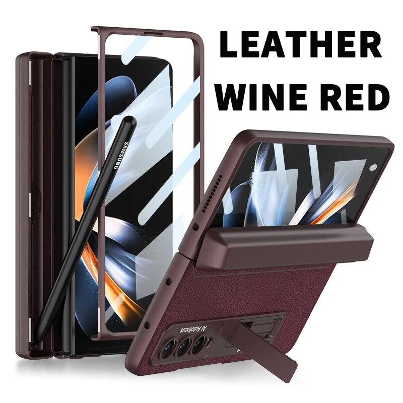 

Магнитный кожаный экран, стекло, универсальный чехол для Samsung Galaxy Z Fold 5, 4, 3, 5G, складной защитный держатель для ручек For Galaxy Z Fold 5