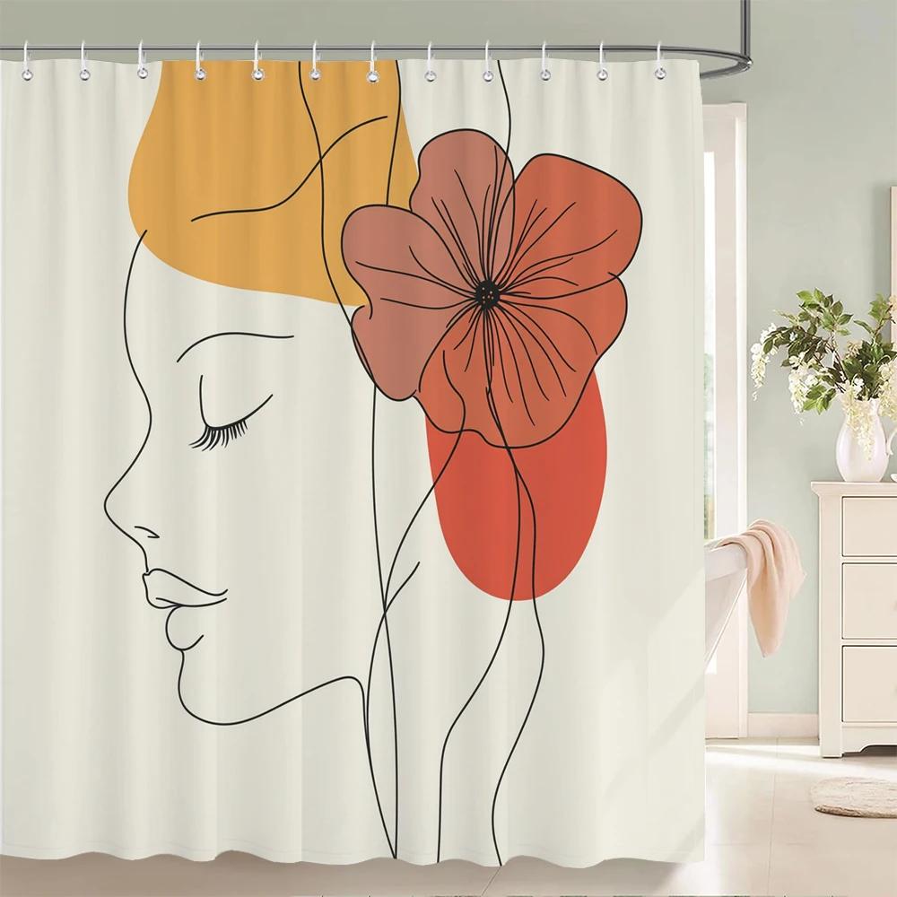 Abstract Bohemian style, Artistic Leaf Woman Shower Curtain Floral Printed Bathroom Bath Curtain Home Decor Curtain With Hooks