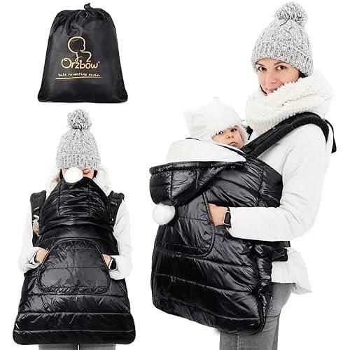 Orzbow Couverture De Porte Bebe Hiver,Imperméable Protège Pluie Porte Bébé Avec Capuche À Cordon De Serrage, Doublure Chaude En Pola
