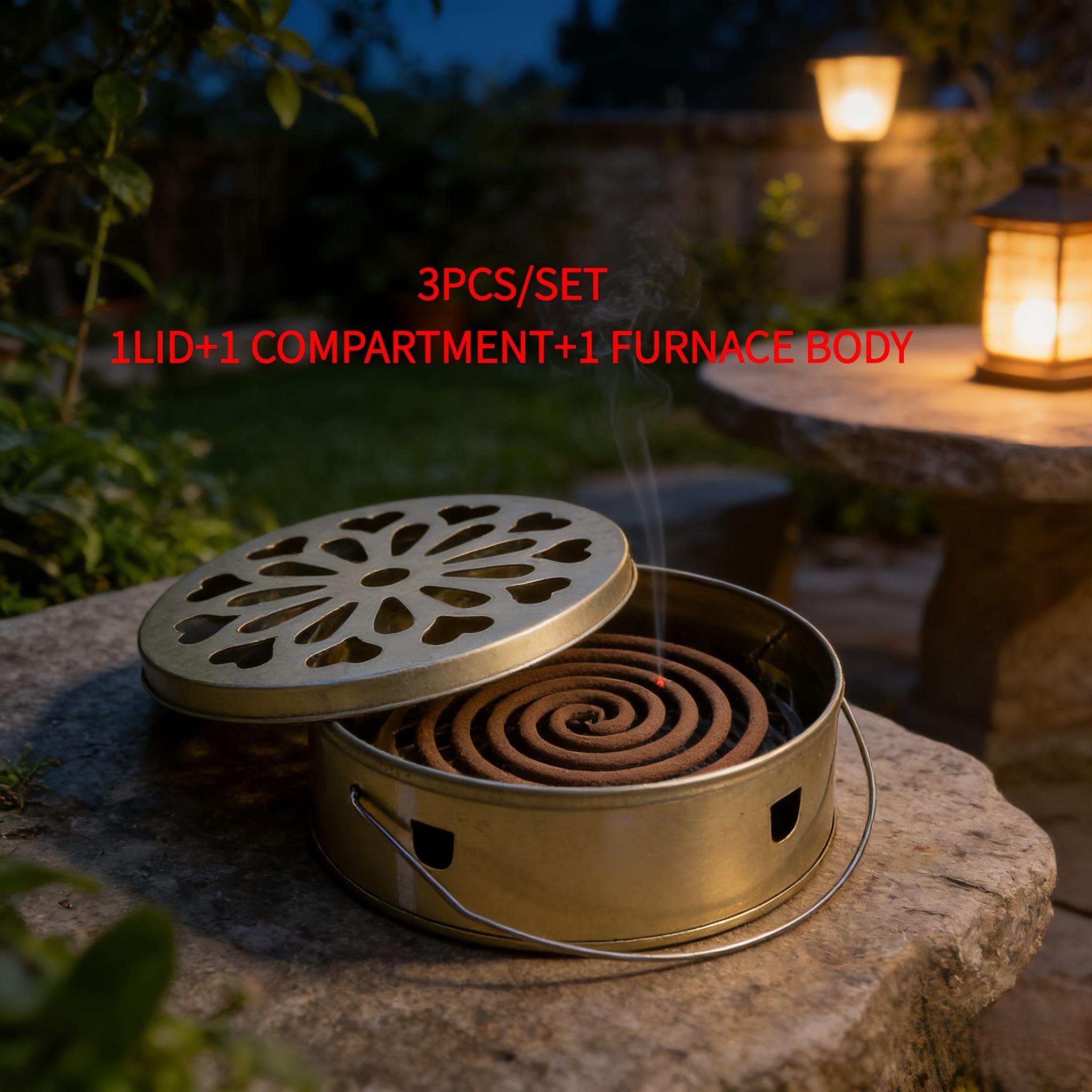 1PC Stainless Steel Mosquito Coil Box, Fireproof Mosquito Coil Rack with Cover, Portable Household Indoor and Outdoor Mosquito Repellent Disc