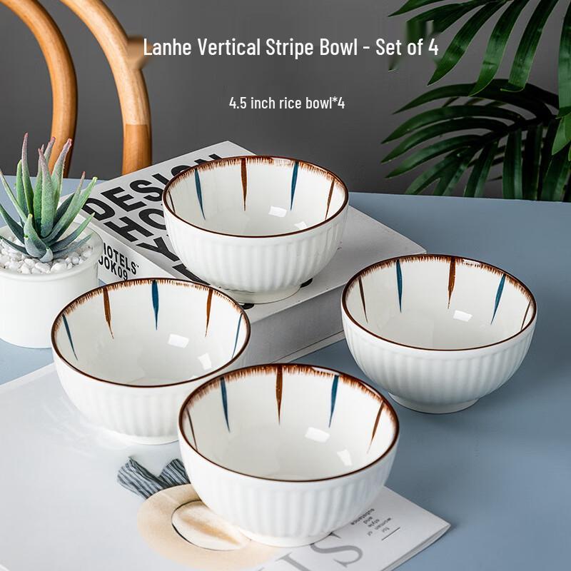 Ailan Huijia ME Blue Vertical Stripe Ceramic Dinnerware 4.5-inch Rice Bowl