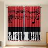 2pcs Elegant Music Note Curtains - Semi-Sheer Light Filtering Window Drapes with Red/Black/White Musical Notes   Machine Washable