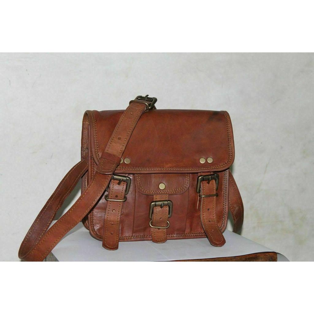 Bag Goat Leather Genuine Vintage Messenger Laptop Briefcase Real Brown Satchel