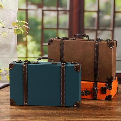 Vintage European-Style Leather Handheld Wooden Suitcase for Storage, Travel, and Wedding Photography Props