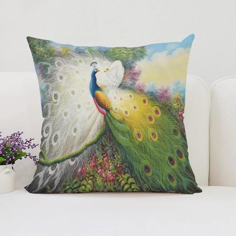 Europe and the United States Sofa Cushion Sets Beautiful Peacock Double-sided Printed Pillow Covers Chair Lumbar Cushion 45x45cm
