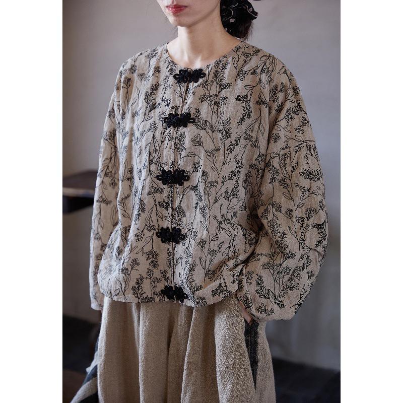 Highly Recommended Retro Floral Embroidery Lightweight Shirt - Autumn Chinese Style