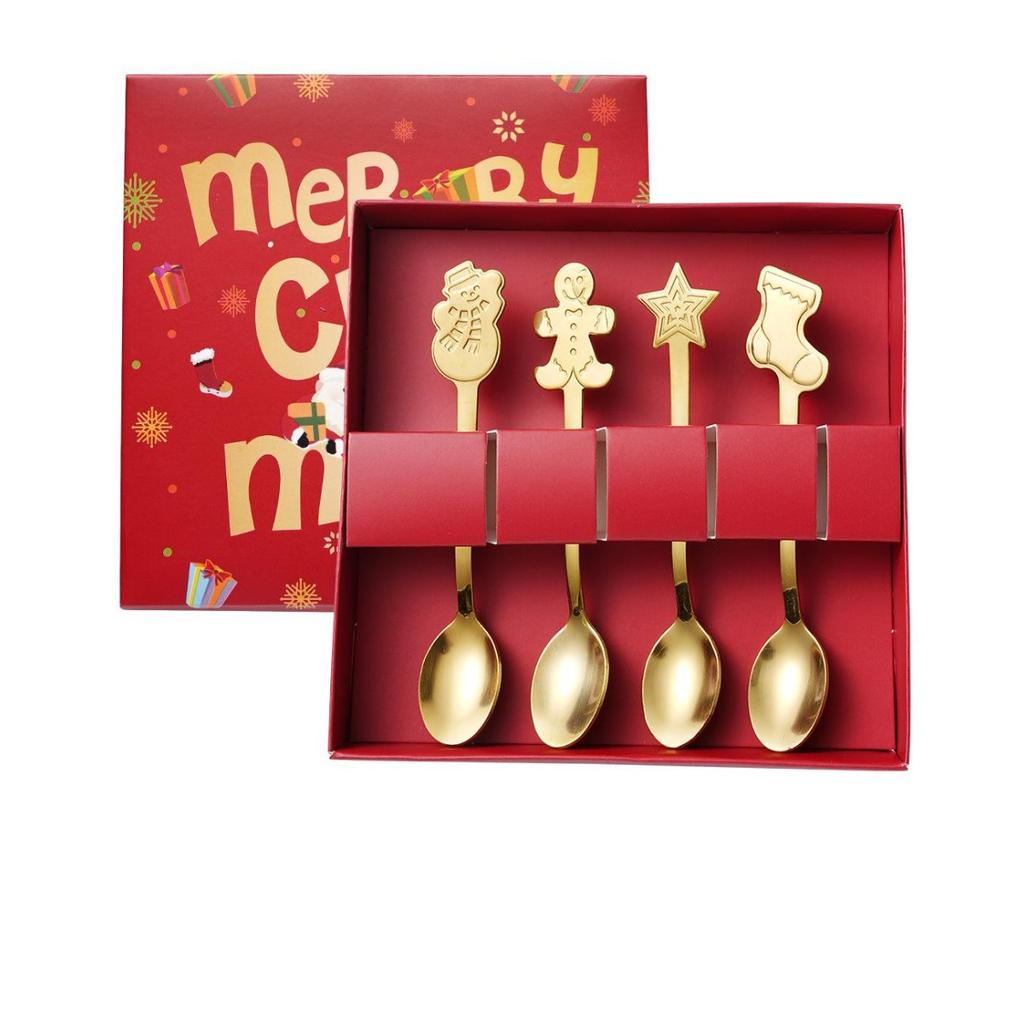 4pcs Dessert Spoons Gingerbread Man Silver Stainless Steel Christmas Spoons High-Quality Coffee Spoons for Coffee Lovers