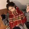 2025 New Year Red Plaid Faux Cashmere Scarf, Warm Shawl for Men and Women
