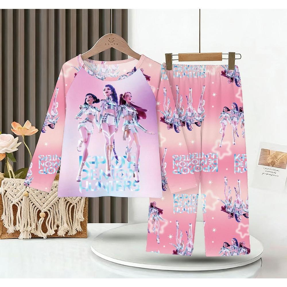 New Demon Hunters Children's Pajamas Long Sleeve Cartoon Girls Babies Middle and Older Children's Loungewear Set