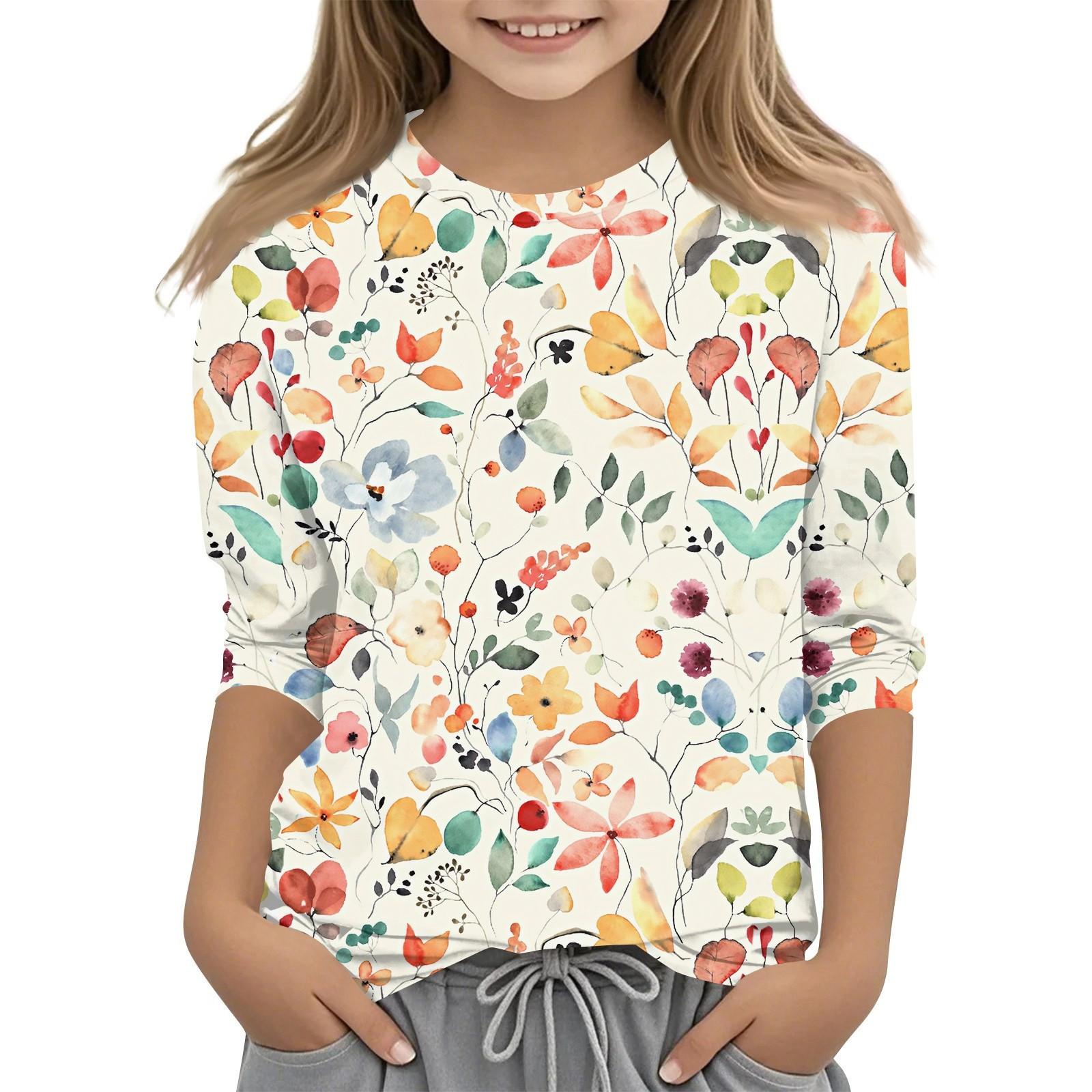 

Детская футболка с круглым вырезом и принтом, рукава 3/4, повседневная футболка 160 бежевый