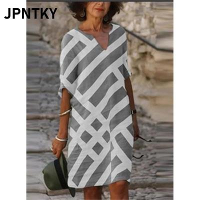 JPNTKY Fashion Summer Spring Short Sleeve V-Neck Casual Dresses