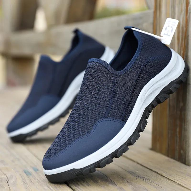Men's Shoes Mesh Fly Woven Breathable Casual Sports Shoes Comfortable Lazy Slip on Shoes Casual Shoes Men Anti-Odor Shoes Male
