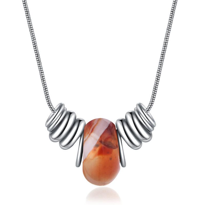 Natural Elegant Crystal Necklace For Women With Geometric Design And Titanium Steel Charm