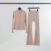 Womens Stand Collar Jacket Flared Pants Set Casual Sporty All-Match Yoga Outfit