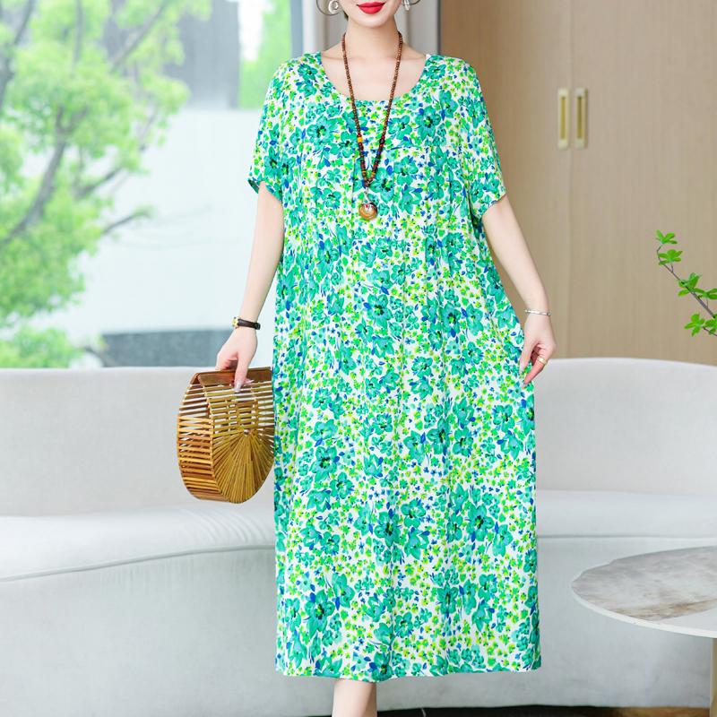 Women's Loose Dresses Elegant Plus Size Short Sleeve Casual Summer Oversize Long Dress Female Vintage Clothes