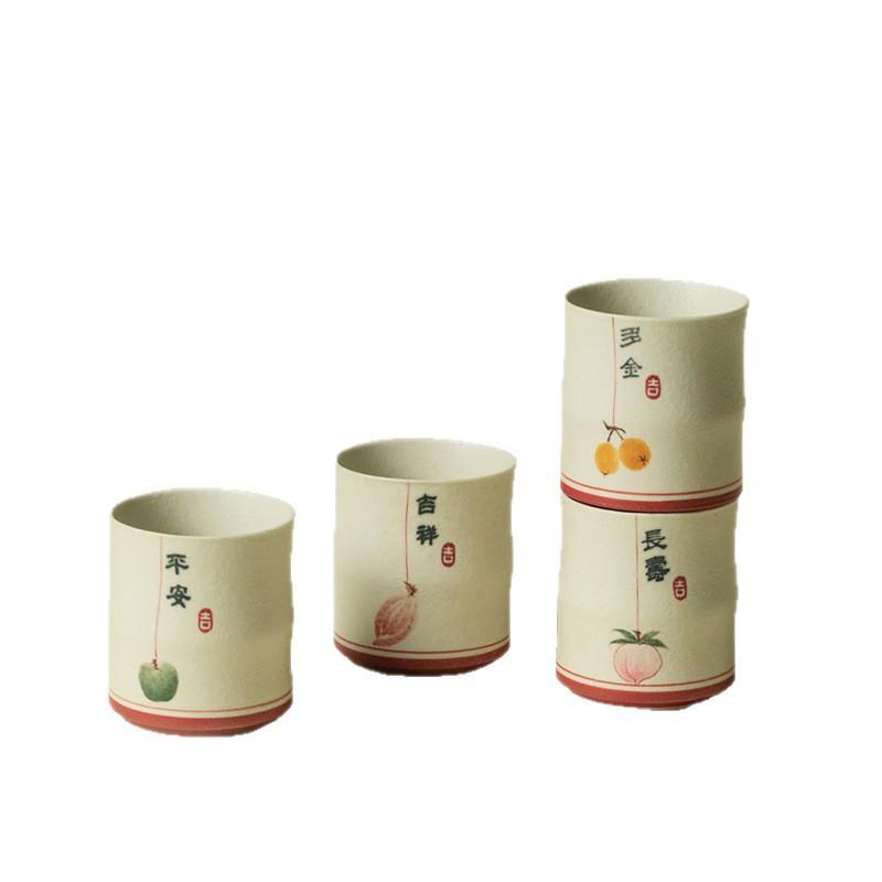 Hand painted four seasons lucky fruit bamboo cup ceramic master cup tea cup tea cup cola cup handmade teacup kung fu tea set