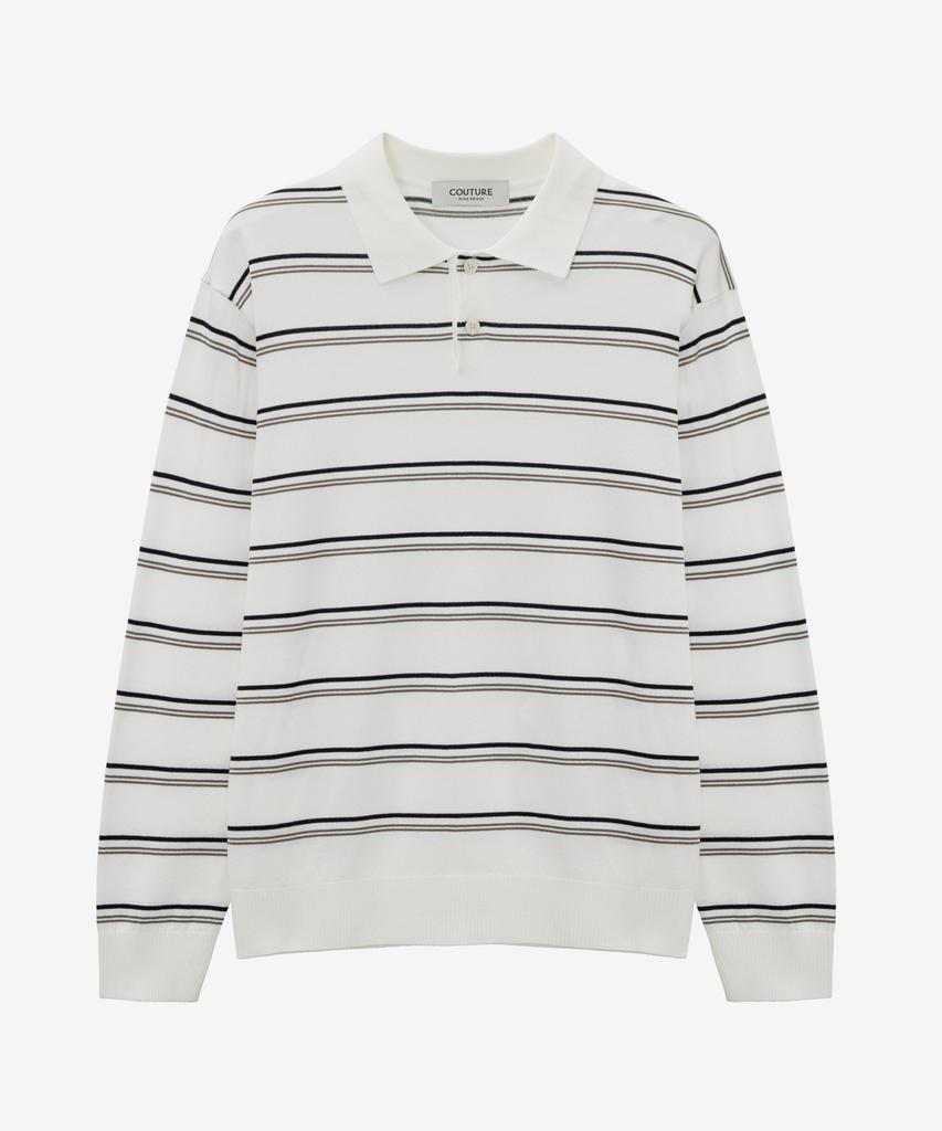MINDBRIDGE [Couture] Striped Semi-Overfit Collared Knit