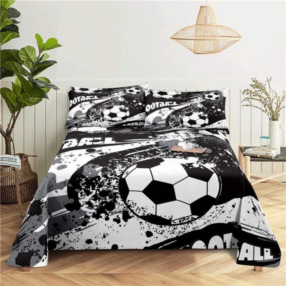 Ensemble de draps de lit de football Cartoon Imprimé numérique Polyester Drap plat et taie d'oreiller 2/3 pièces Literie pour garçons adolescents enfants
