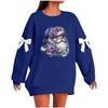 Ladies' Christmas Printed Bow Round Neck Long Sleeved Loose Pullover Sweater Sweatshirt Top