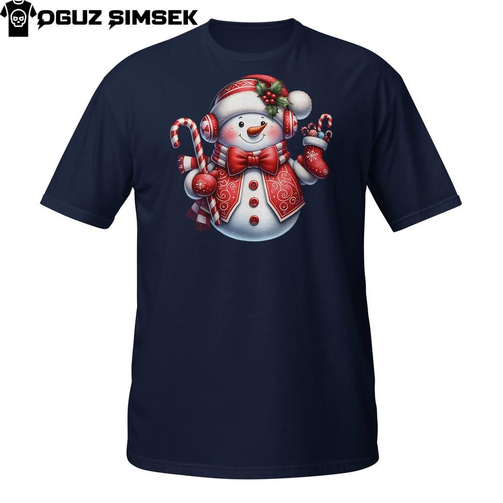 

Festive Snowman Christmas Shirt – Cool Holiday Tee with Candy Cane Design M