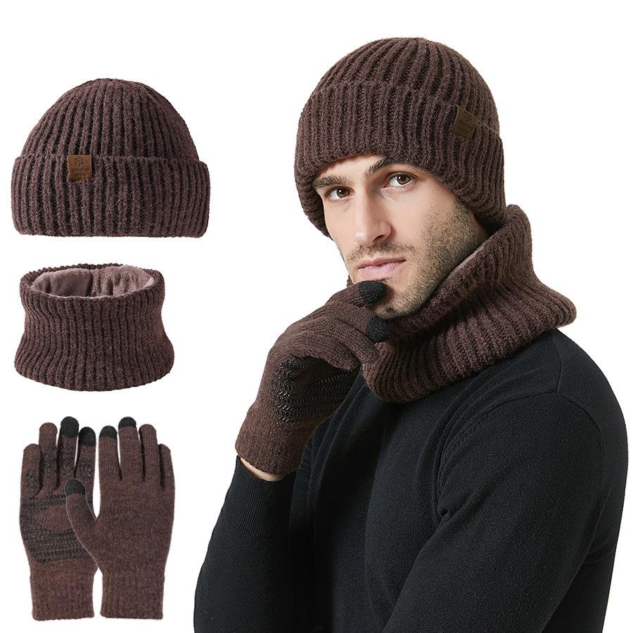 

Зимняя толстая шапка, шарф, перчатки с сенсорным экраном, комплект из трех предметов, теплая шерстяная шапка для улицы кофейный