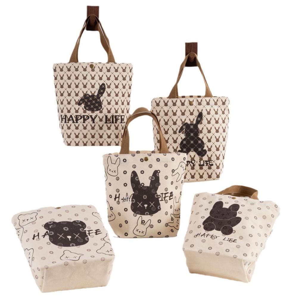 Exquisite Large Capacity White Rabbit Cartoon Tote Canvas Bag for Daily Commute