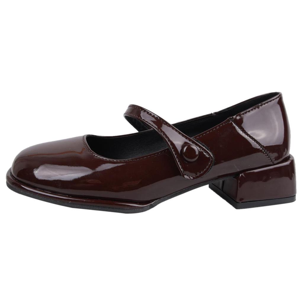 2024 Autumn Black Retro Mary Jane Shoes with Thick Heel for Women