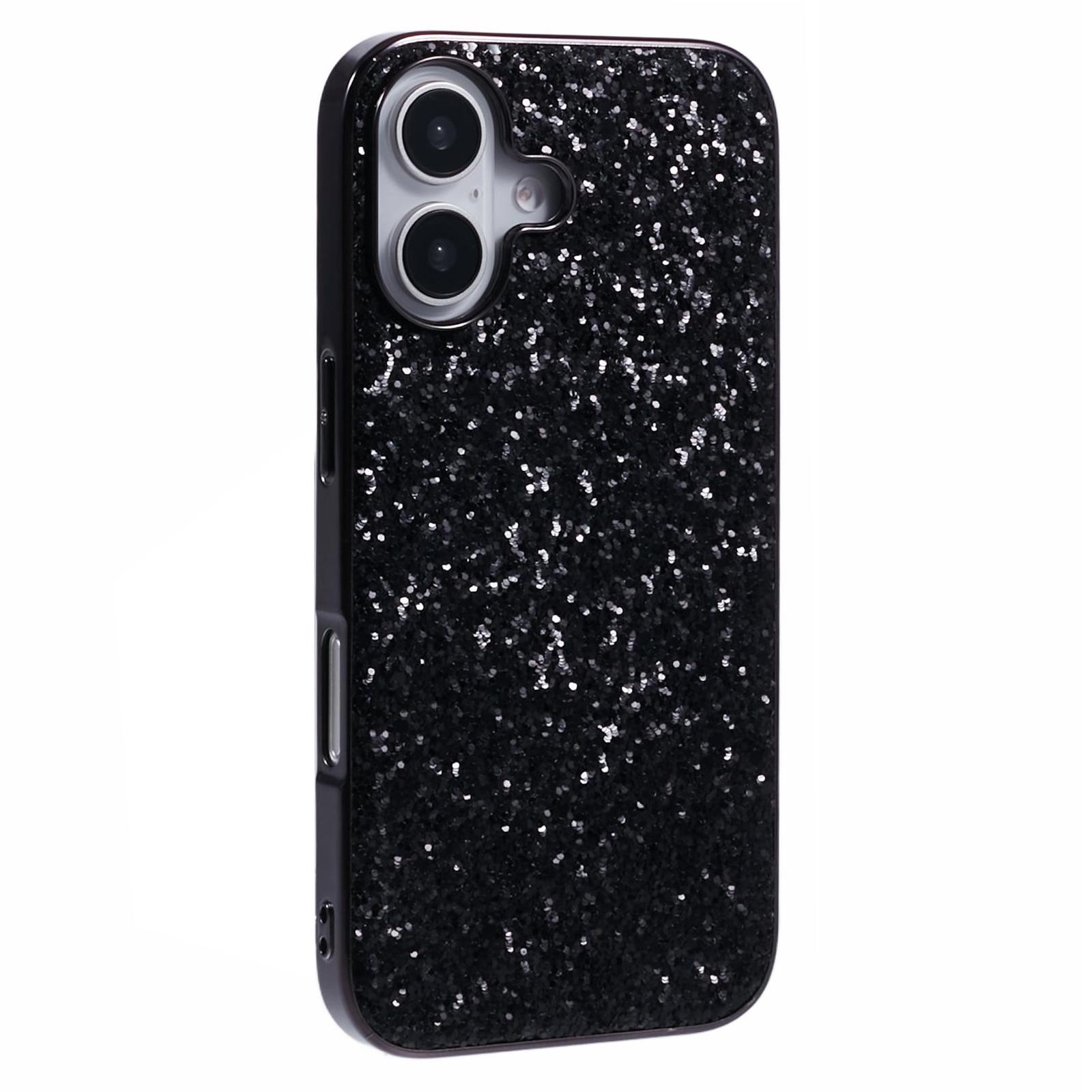 

For iPhone 16 Case TPU+PC Sparkling Glitter Phone Back Cover Black