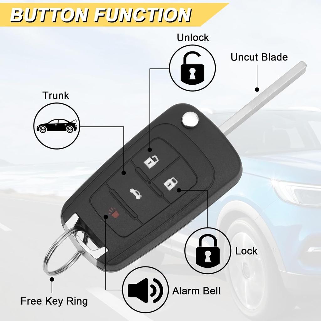 Key Fob Replacement for 2014- Buick Encore/ 10-16 Lacrosse/ 11-17 Regal/ 12-17 Verano/ 10-17 Chevy Equinox/ 13-16 Malibu/ 14-19 Impala/ 12-18 Sonic/