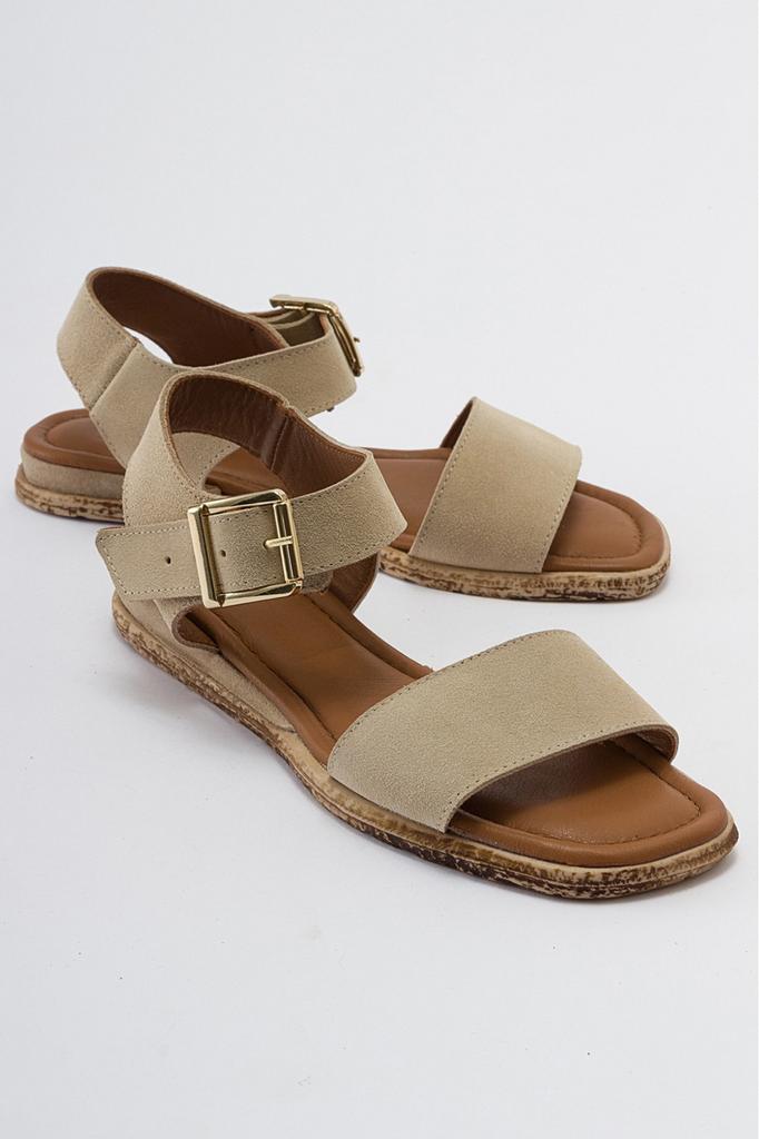 Women's Casual Sandals 713 Khaki Leather Tan Suet Summer Shoes 