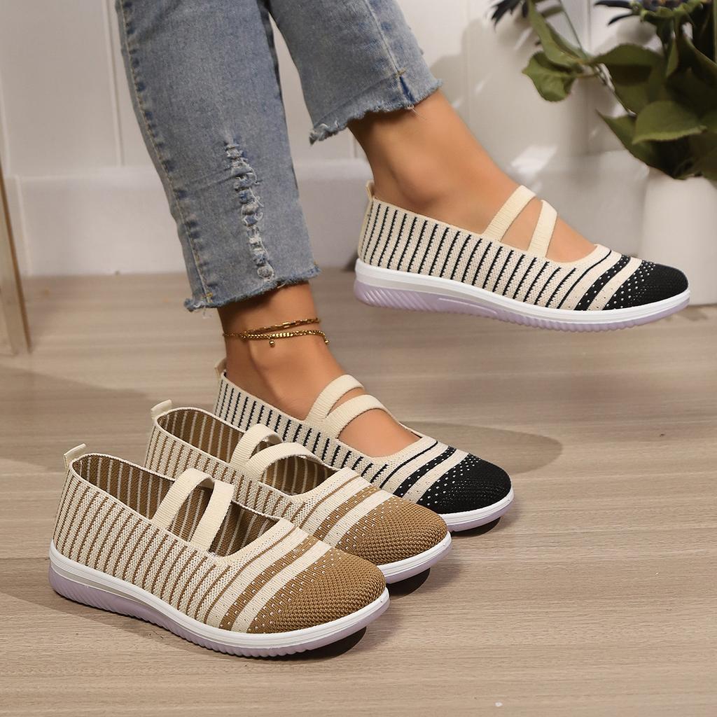 Fashion 2025 New Striped Knitted Platform Sneakers Women Breathable Mesh Non Slip Sports Shoes Woman Comfort Slip On Walking Shoes Mujer