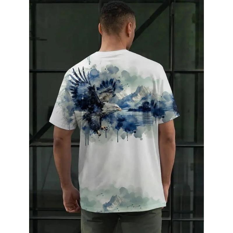 Retro T-Shirt für Herren Adler 3D-Druck Kurzarm T-Shirts Sommer Lässig Schnelltrocknend Locker Übergröße T-Shirt