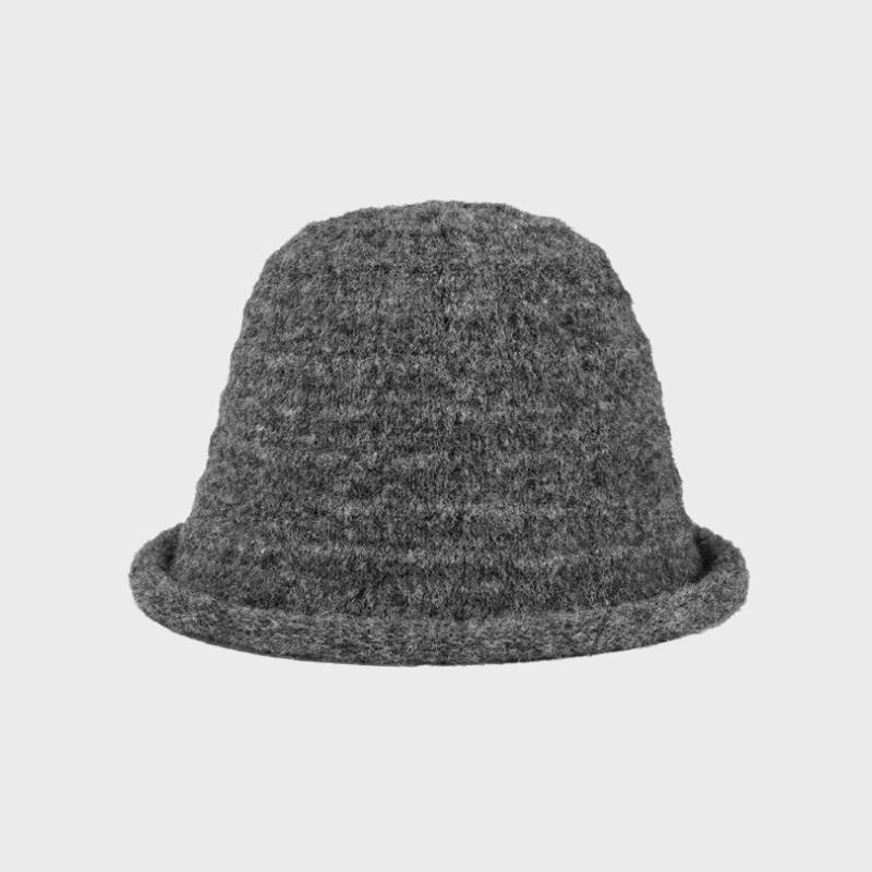 Autumn Winter Knitted Bucket Hat Women's Curling Solid Color Warm Fisherman Hat