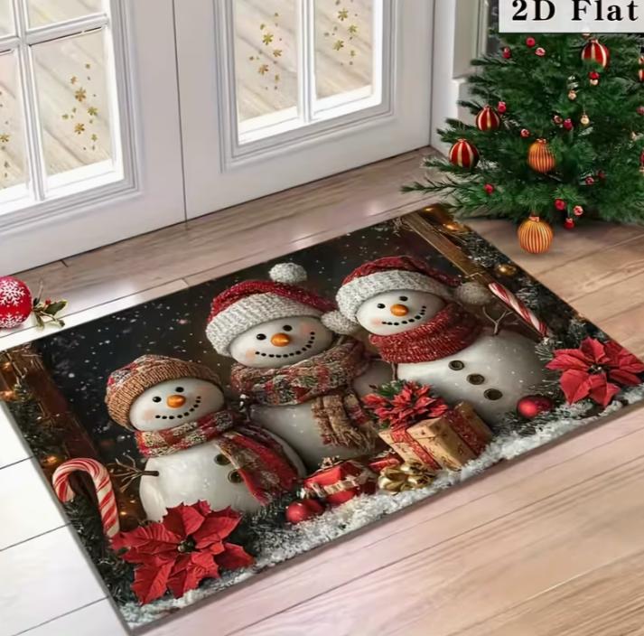2D Flat Christmas Element Pattern Doormat, Flannel Washable Comfortable Mat, Suitable for Bathroom Decor, Bedroom Decor Mats