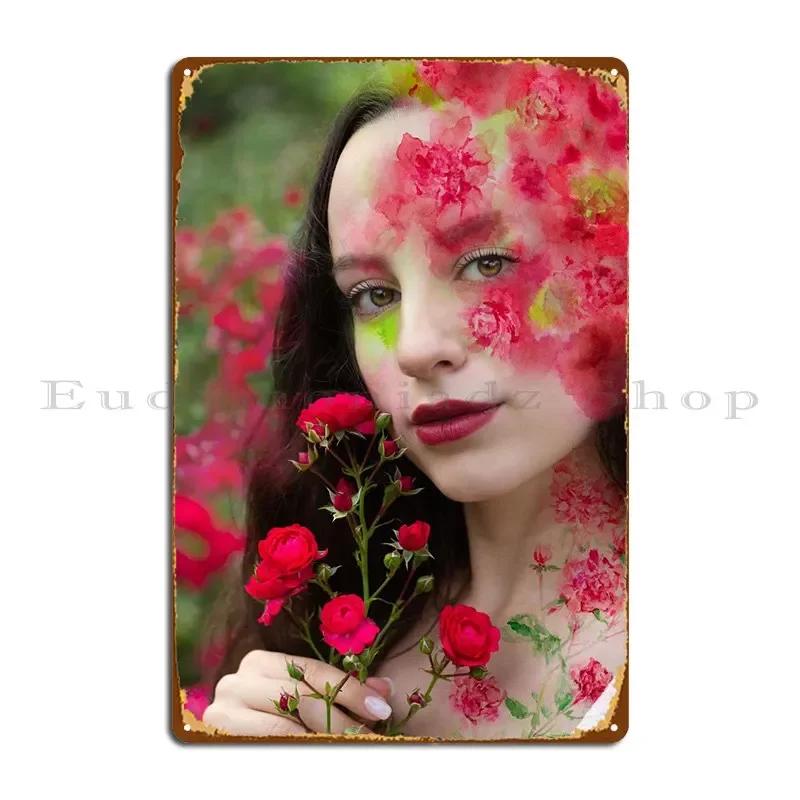 Tender Watercolor Roses Metal Plaque Poster Garage Painting Wall Decor Character Wall Plaque Tin Sign Poster 20x30cm(7.8x11.8inch)