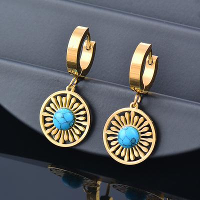 Titan-Titan-Stahl, blauer Kiefernstein, hohle runde Ohrringe, Edelstahl, verblasst nicht, färbender Schmuck