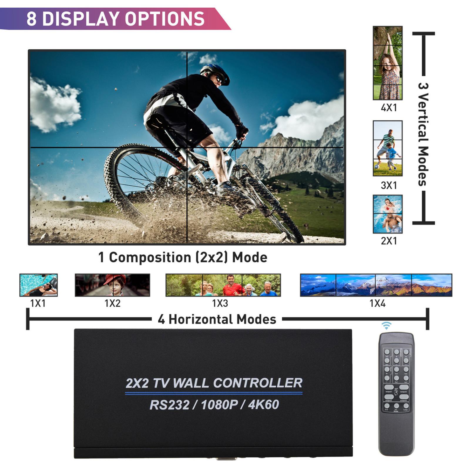

Контролер відеостіни 2x2 HDMI, дисплей 4K X 2K HD, поворот на 180 градусів, вхід HDMI 4K, вихід 1080P