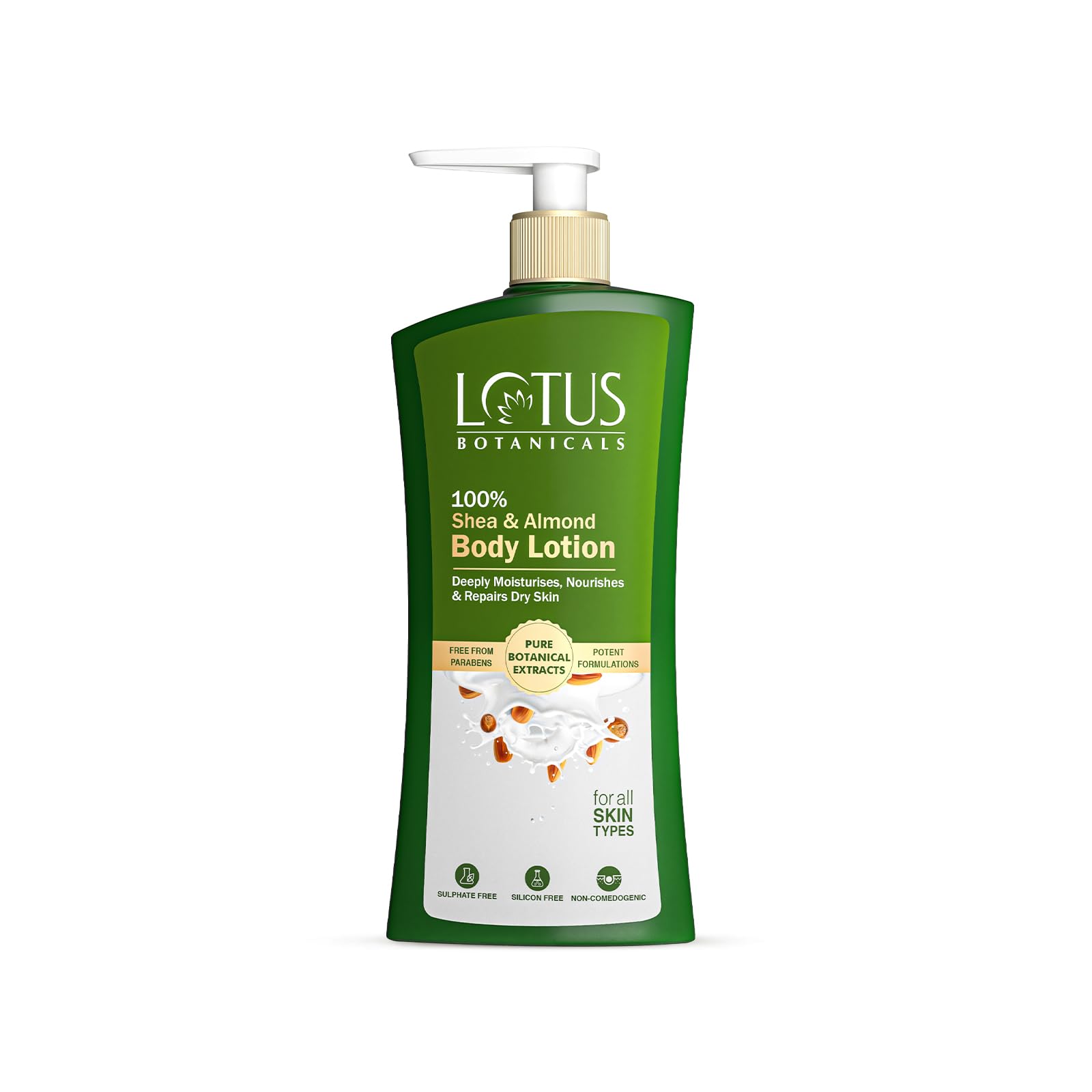 Lotus Botanicals 100% Shea & Almond Body Lotion | Deeply moisturizes dry skin|Smooth & Nourished Skin|Repairs Damaged Skin| No Parabens |All Skin