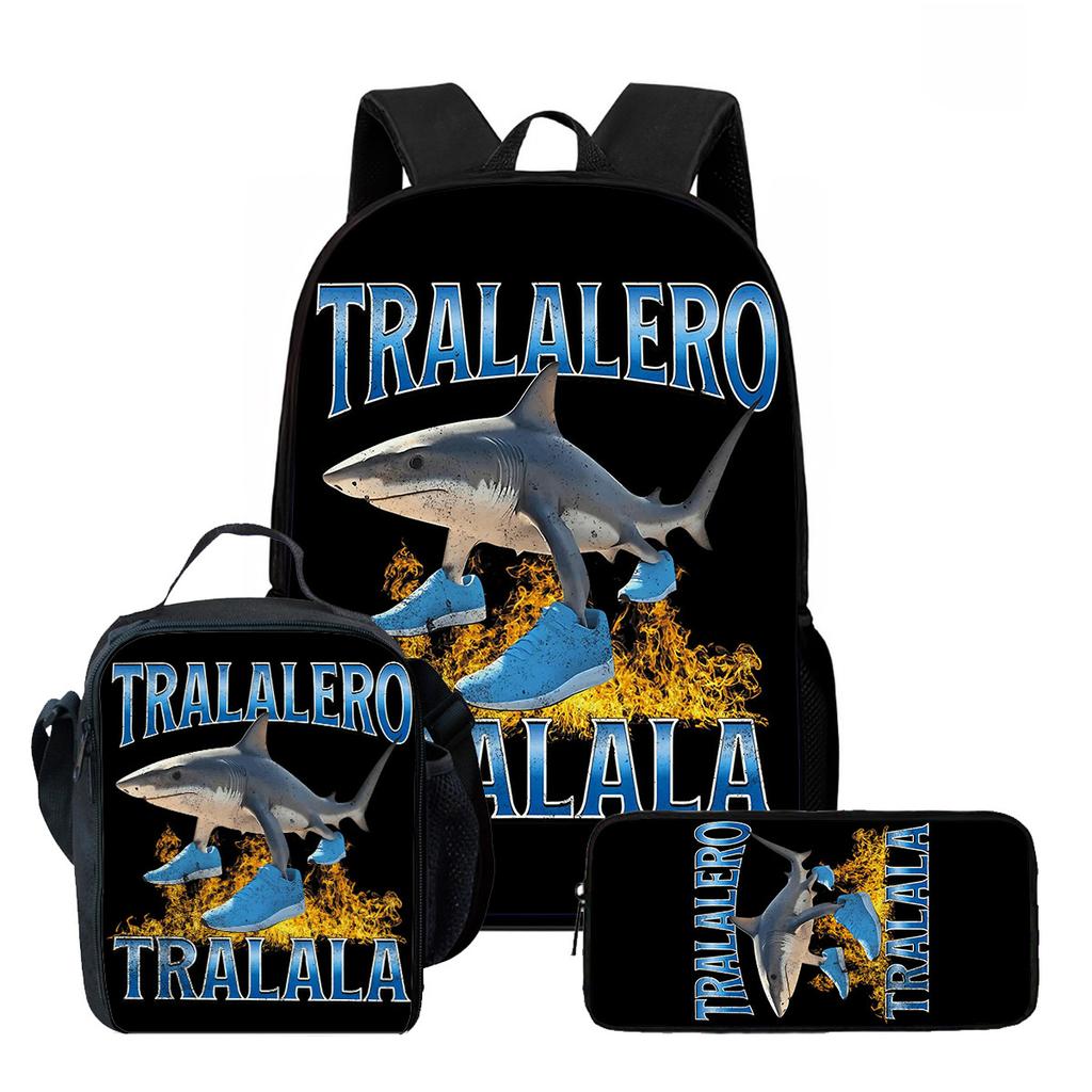Pcs Set Brainrot Cartoon Child School Backpack with Lunch Bags ,Pencil Bags ,School Bags for Boys Girls Best Gift