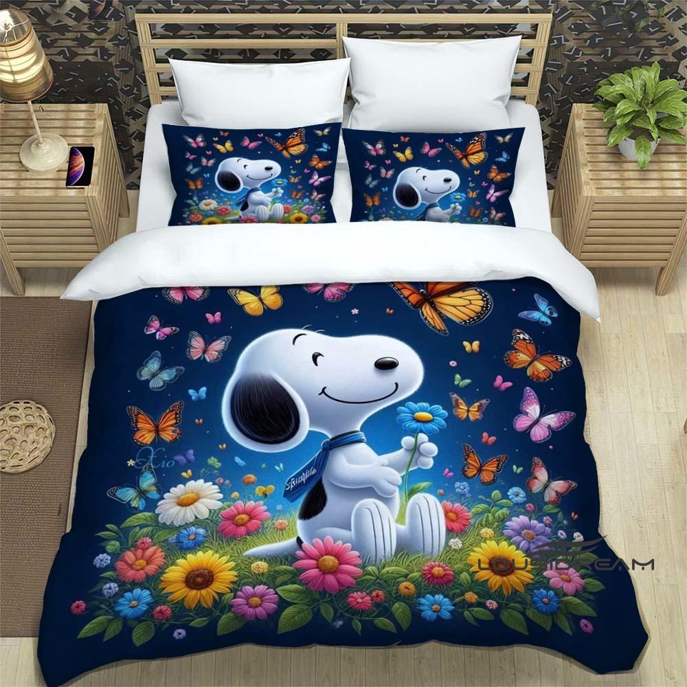 (Snoopy) Sunflower-Themed Printed Bedding Set: Featuring a duvet cover and pillowcases, this soft and comfortable set is availab