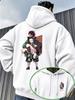 Wood-box Men Hoodie Front Dual Figure Mini Chest Print, Box Frame Character Back Art Graphic, Thick Fleece Pullover Sweatshirt for Leisure Sport Trips