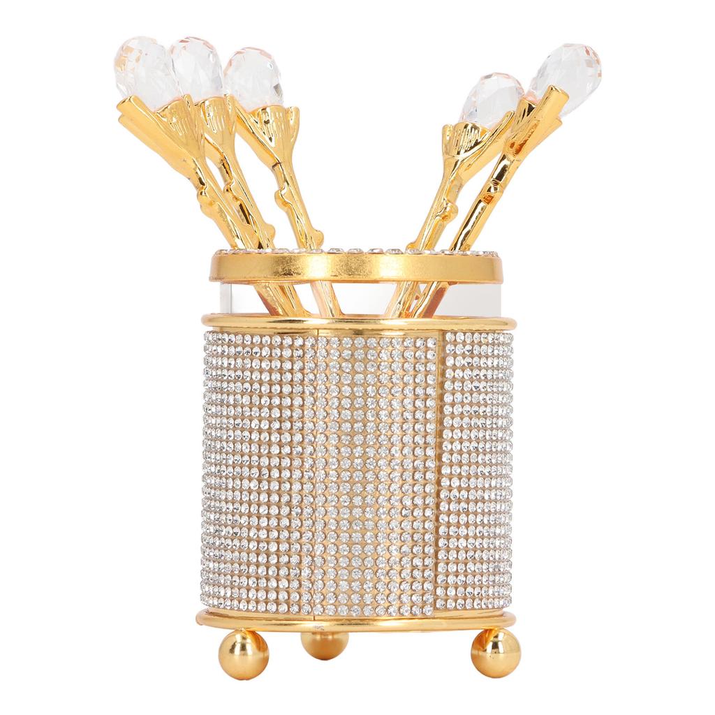 6Pcs Coffee Spoons Set with Holder Zinc Alloy Gold Dessert Spoons Mini Tea Spoons Set for Fruit Stirring Mixing Sugar