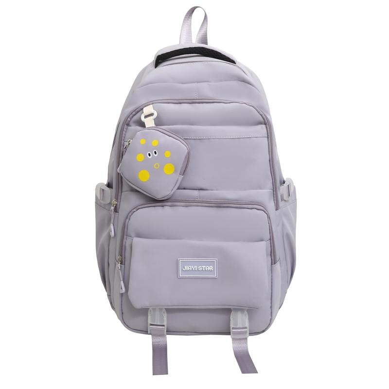 

Большая вместимость школьного рюкзака для женщин в стиле кампуса, однотонный рюкзак с кошельком для монет фиолетовый