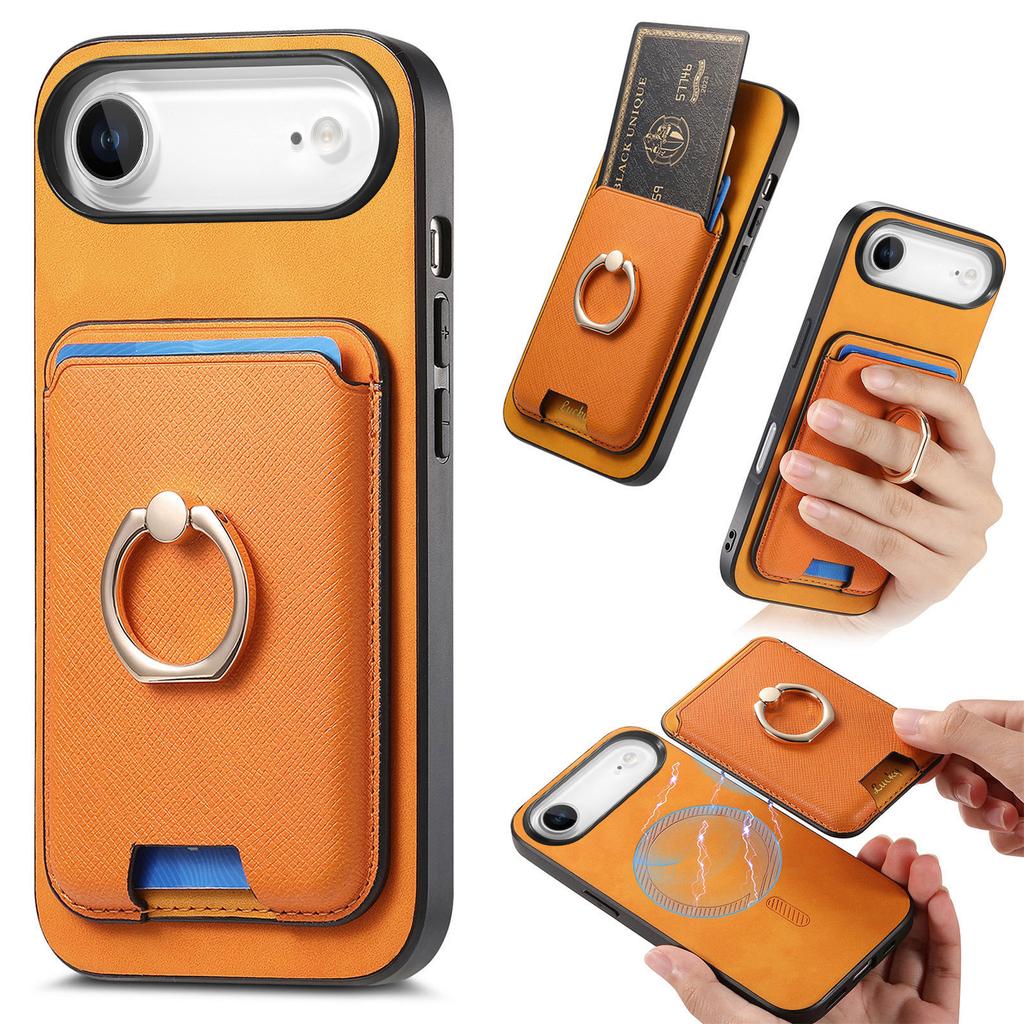 For iPhone 17 Air Magnetic Case Detachable Card Bag Leather Back Cover with Kickstand