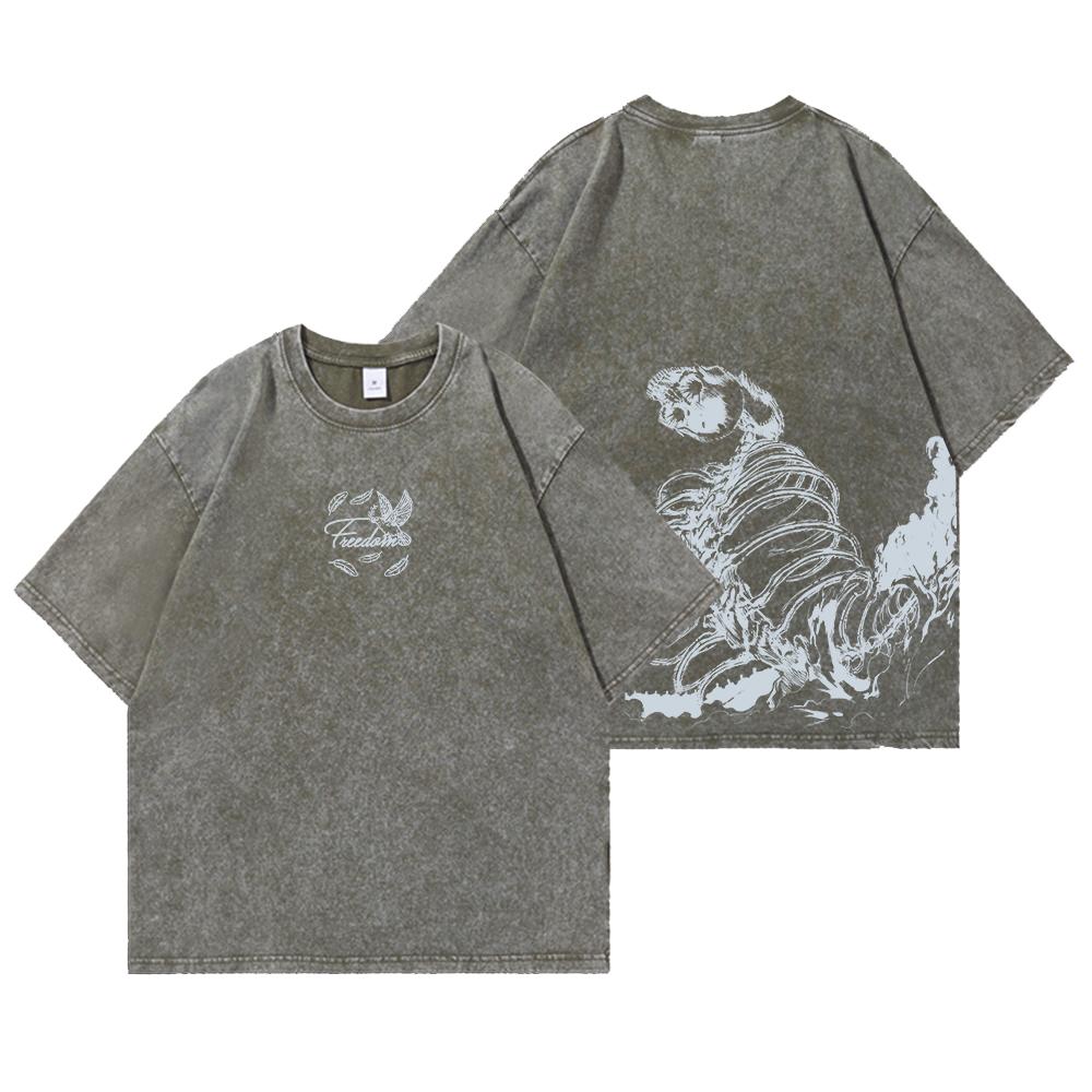 

Printed Anime Attack on Titan Manga Washed T Shirt Streetwear Hip Hop Novelty T-Shirt Anime Tees Tops Short Sleeve Street Unisex 4XL