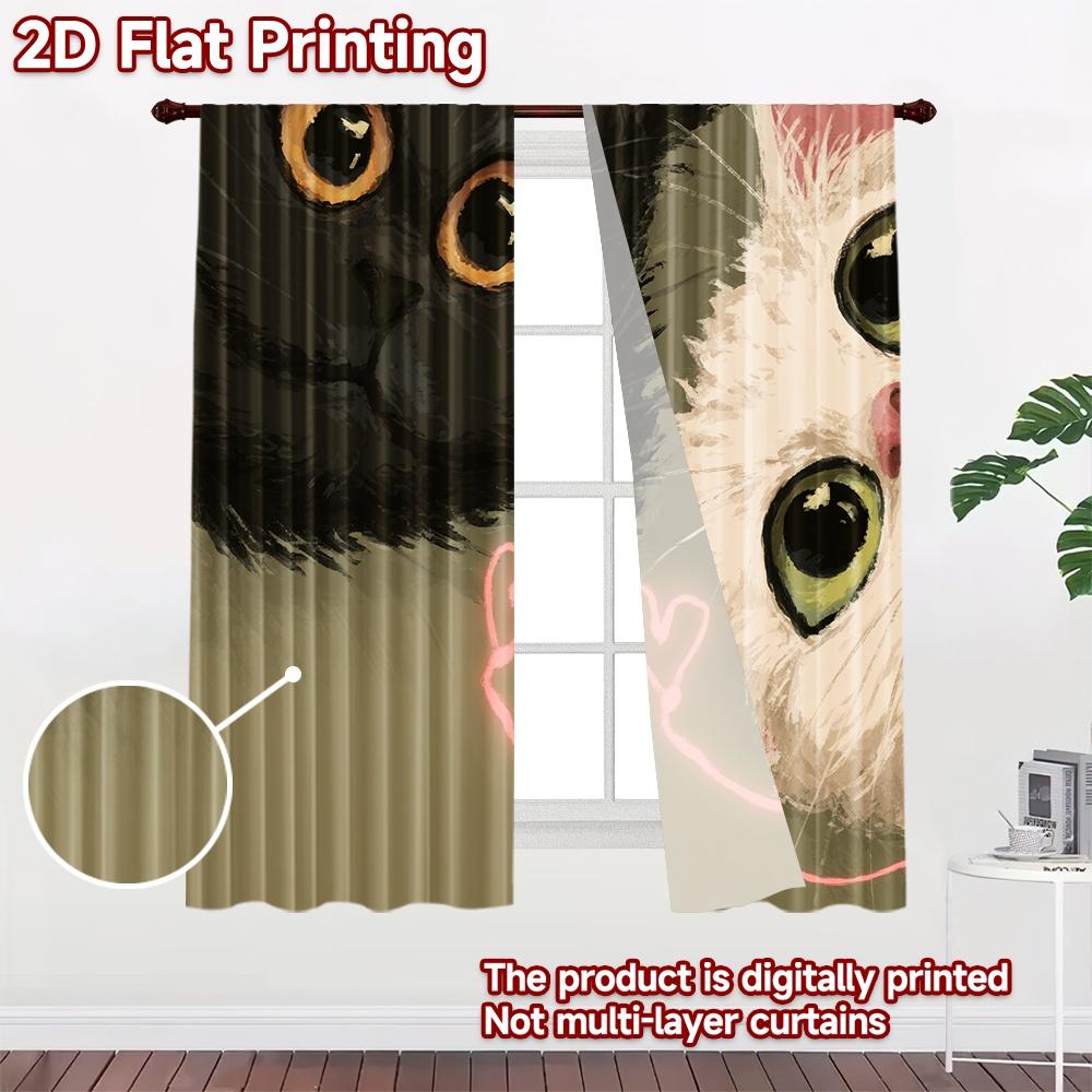 2D flat printing 2pcs Party Curtain Black White Cats Cute Digital Printed Polyester Drapes Festive Wall Decor Use for Drapes for