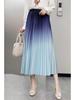 Women's Gradient Pleated Midi Skirt: Classic A-Line Slimming Design for Spring & Summer