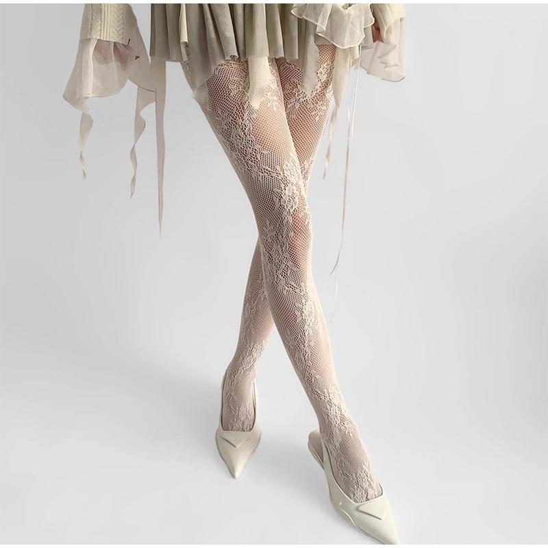 Fishnet Socks Lace Net Socks French Jacquard Pantyhose New Sexy Stockings Women Lace Knee Length Thigh High Fishnet Socks